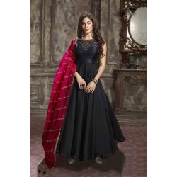 Black Color Heavy Japan Satin Silk Designer Gown with Hand work